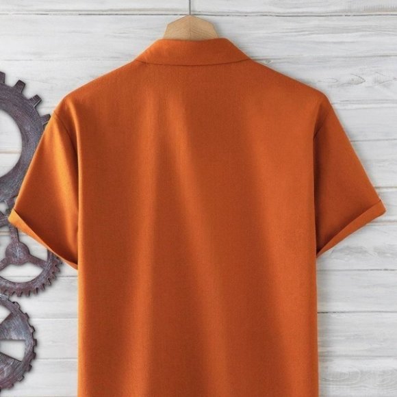 Burnt Orange Basic Men's Button Up Shirt - Picture 3 of 6